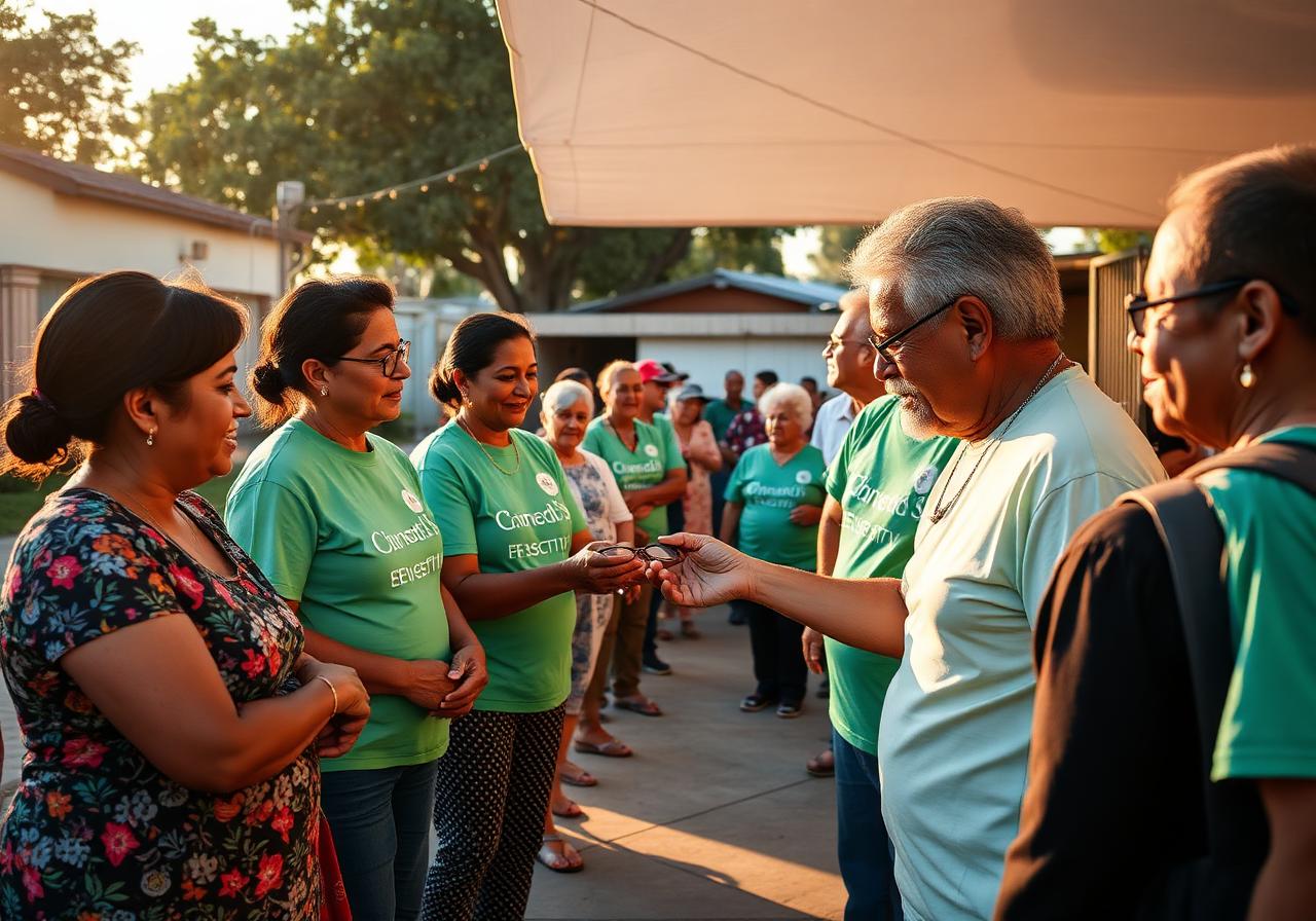 Voluntários entregando óculos em mutirão